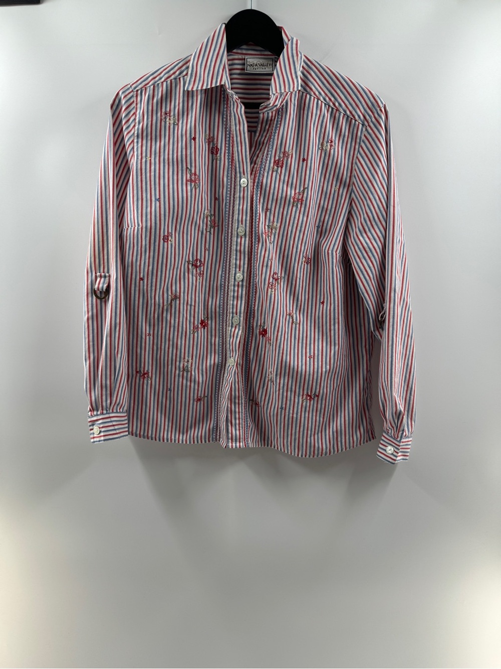 Napa Valley Petites Embroidered Stripe Button-Up Shirt – Women's Medium